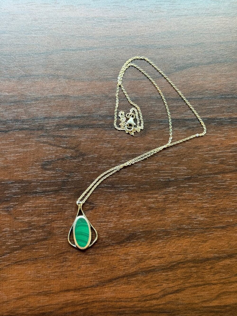 Vintage Sterling Silver and Malachite Pendant Necklace